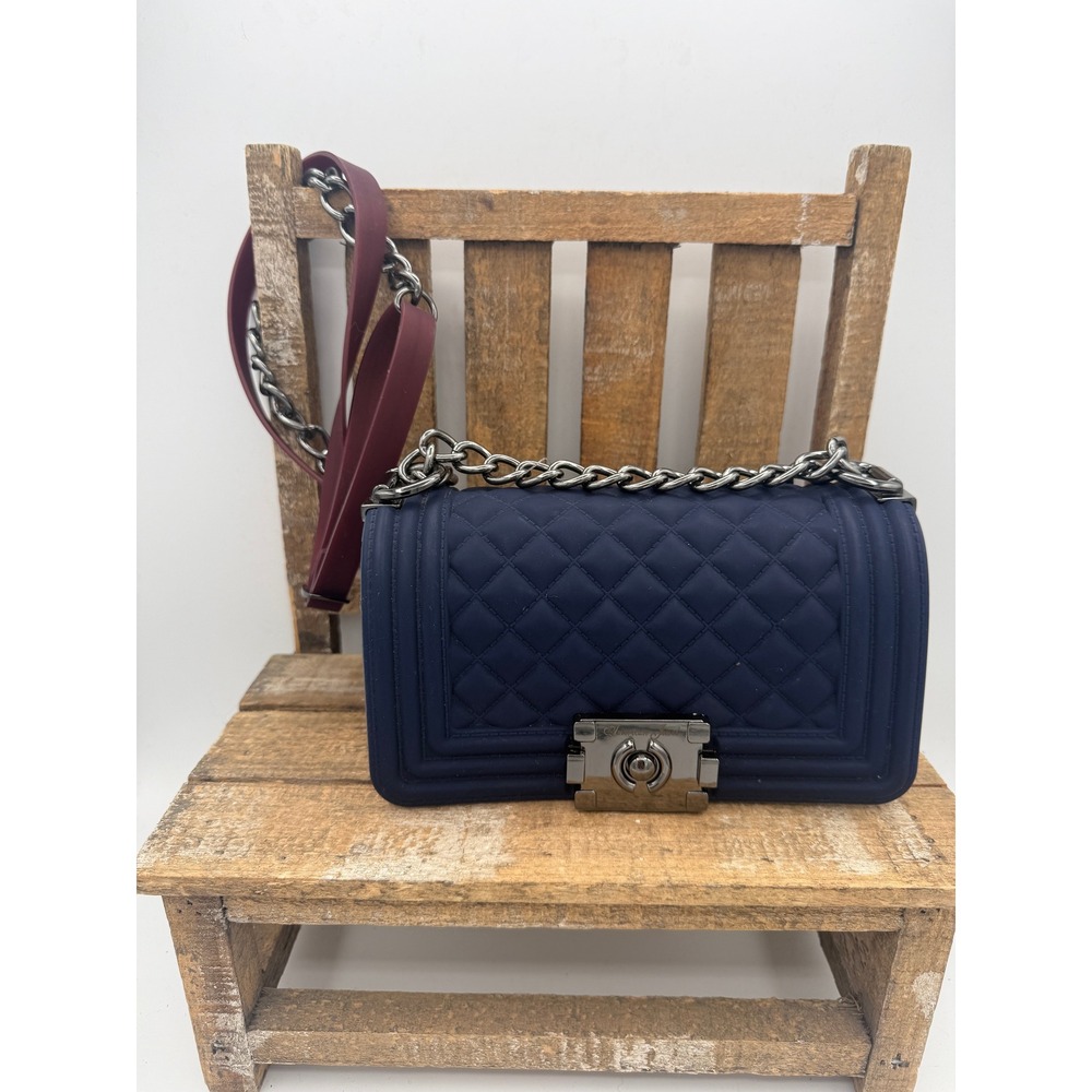 American Jewel Navy Blue Quilted Yummy Gummy Crossbody Bag with Chain Strap